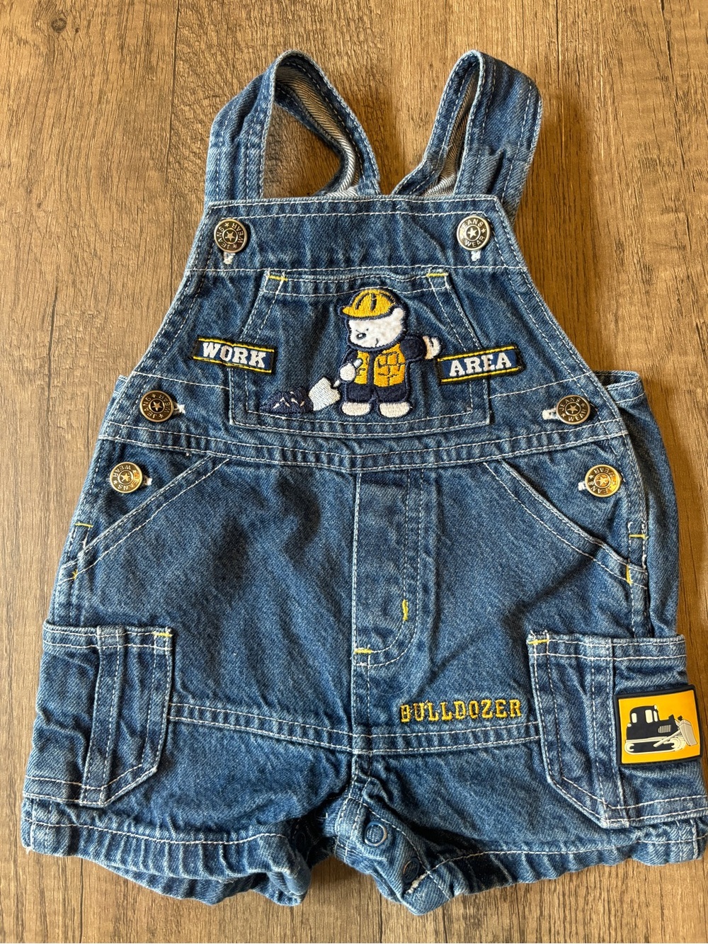 Vintage 2000s Y2K Baby Boy Shortalls Bibs Overalls Construction Trucks Bulldozer